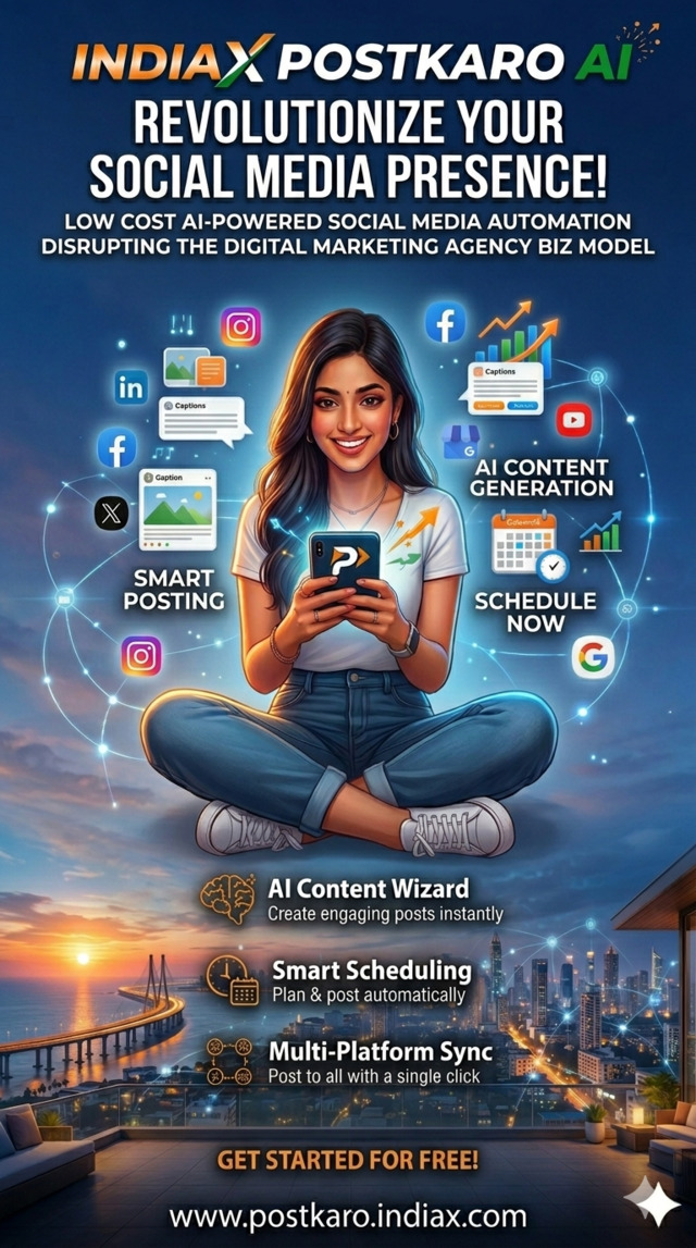Indiax Postkaro AI social media automation dashboard preview screenshot